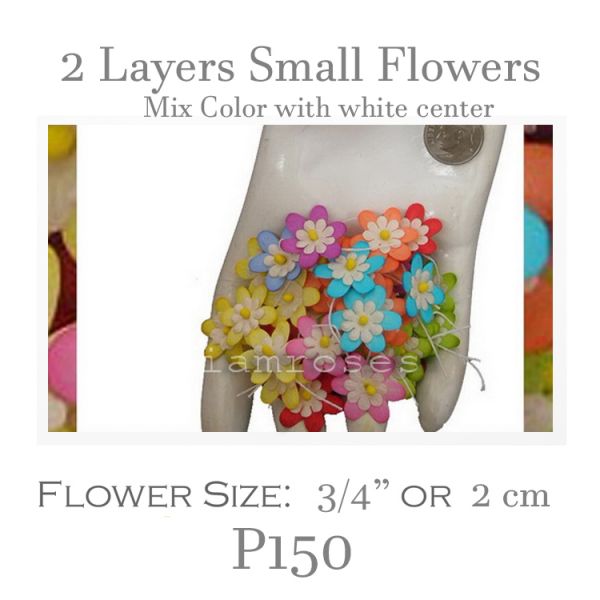 2 Layers Small Flat Flowers - Color with White Center P150